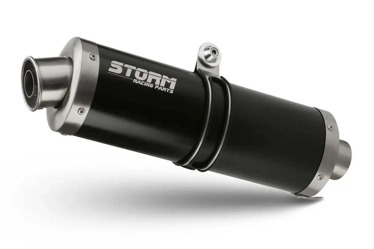 Silenciador negro Storm Racing Parts. Opiniones sobre escapes para una moto que escapa a la tormenta.