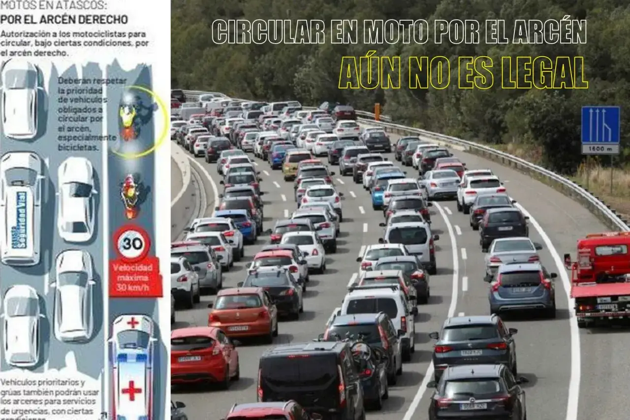 Motocicleta circula por el arcén en un atasco, aunque aún no es legal.