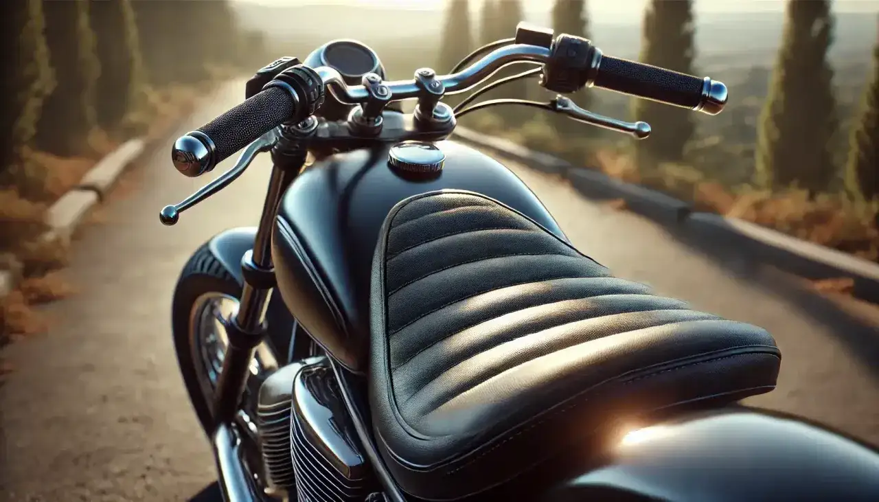 Detalle de un asiento de moto negro y acolchado, listo para limpiar y salir a la carretera.